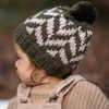 Super soft wool blend knit beanie with a fun zig zag pattern and a comfortable and stretchy with cute pom pom on top.