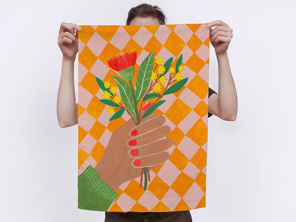 togetherness design -The Australiana tea towel features an original Togetherness illustration printed onto a cotton/linen tea towel. This textile piece is great for hanging in your house as a piece of art or or adding a splash of colour to your kitchen.