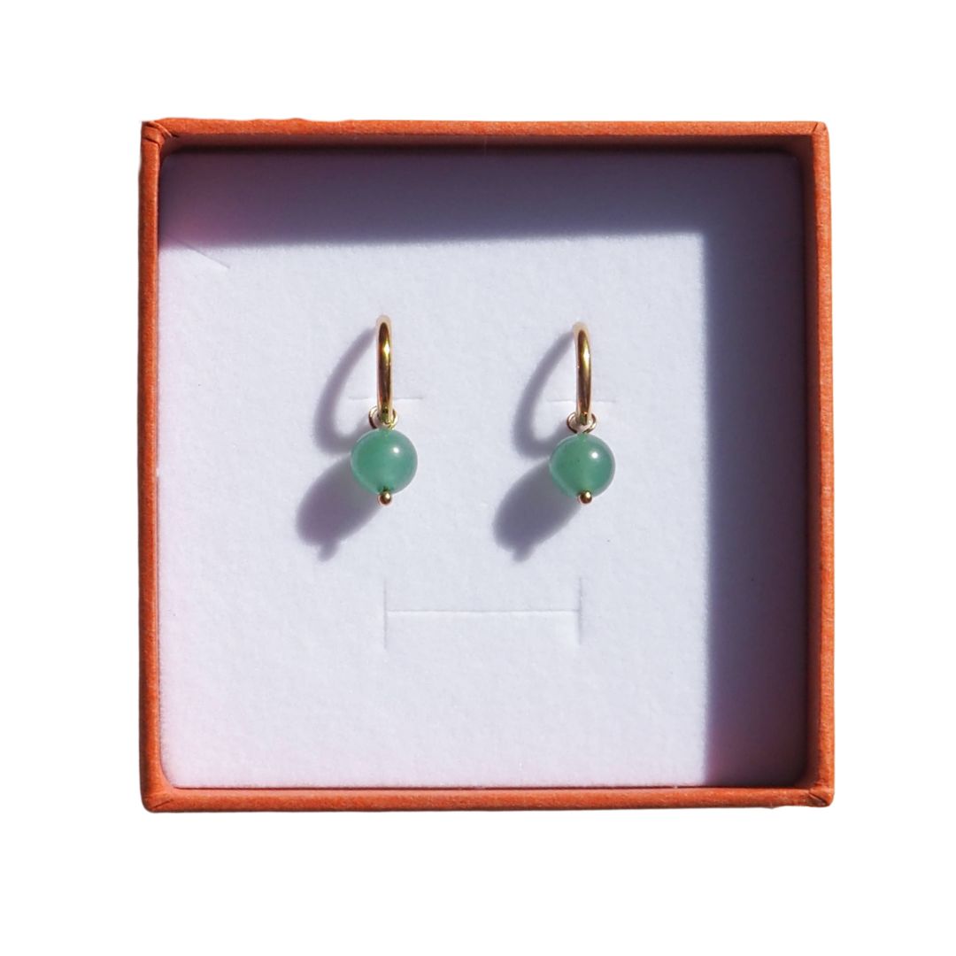 18K Gold Aventurine Drop Hoops : Green Aventurine