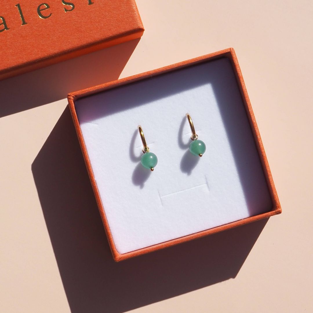 18K Gold Aventurine Drop Hoops : Green Aventurine