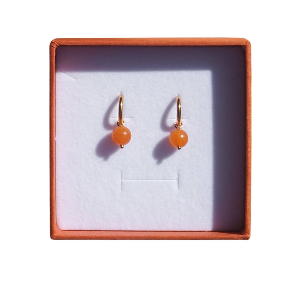 18K Gold Aventurine Drop Hoops : Red Aventurine