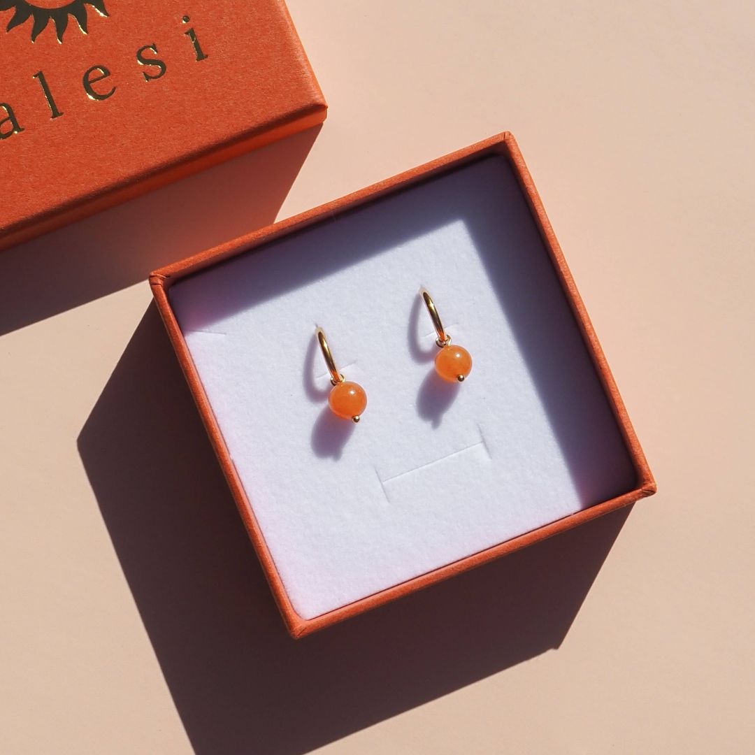18K Gold Aventurine Drop Hoops : Red Aventurine