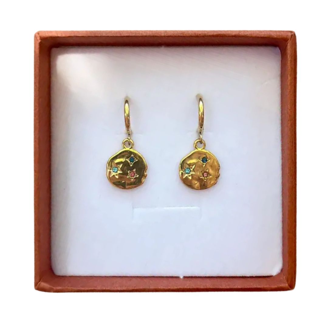 18K Gold Multi-colour Hammered Irregular Hoop Earrings