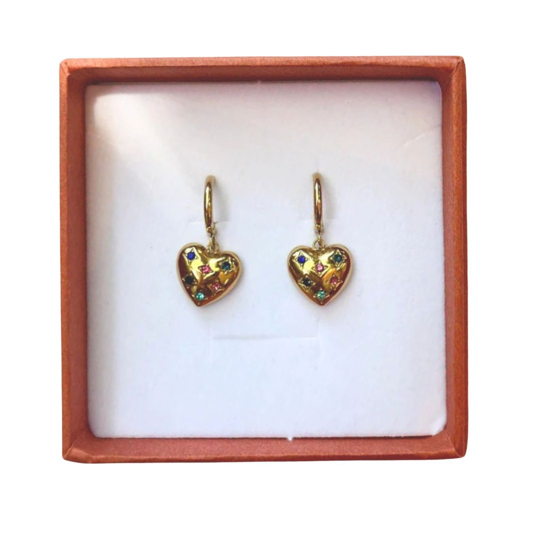 18K Gold Multi-colour Heart 'LOVE' Hoop Earrings