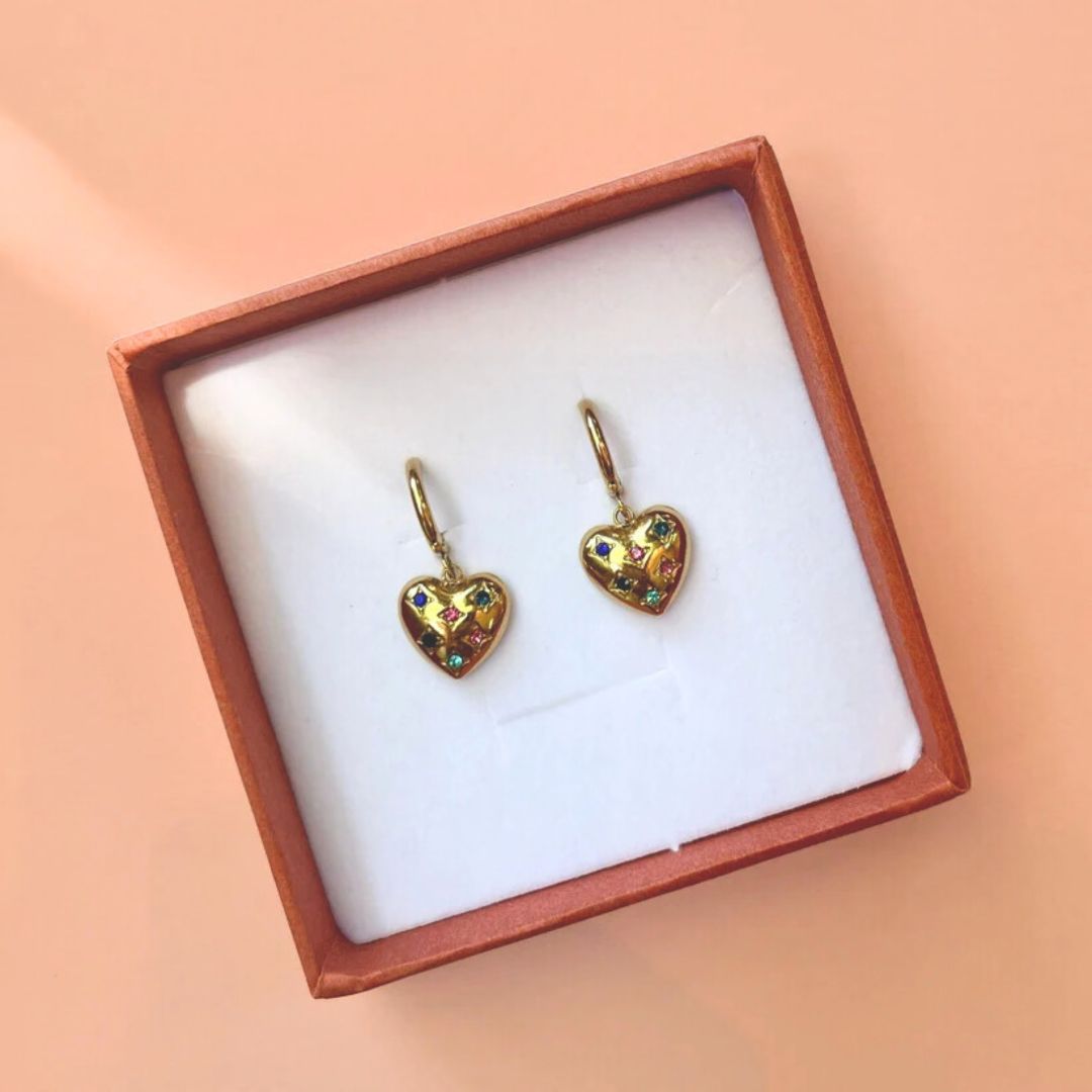 18K Gold Multi-colour Heart 'LOVE' Hoop Earrings
