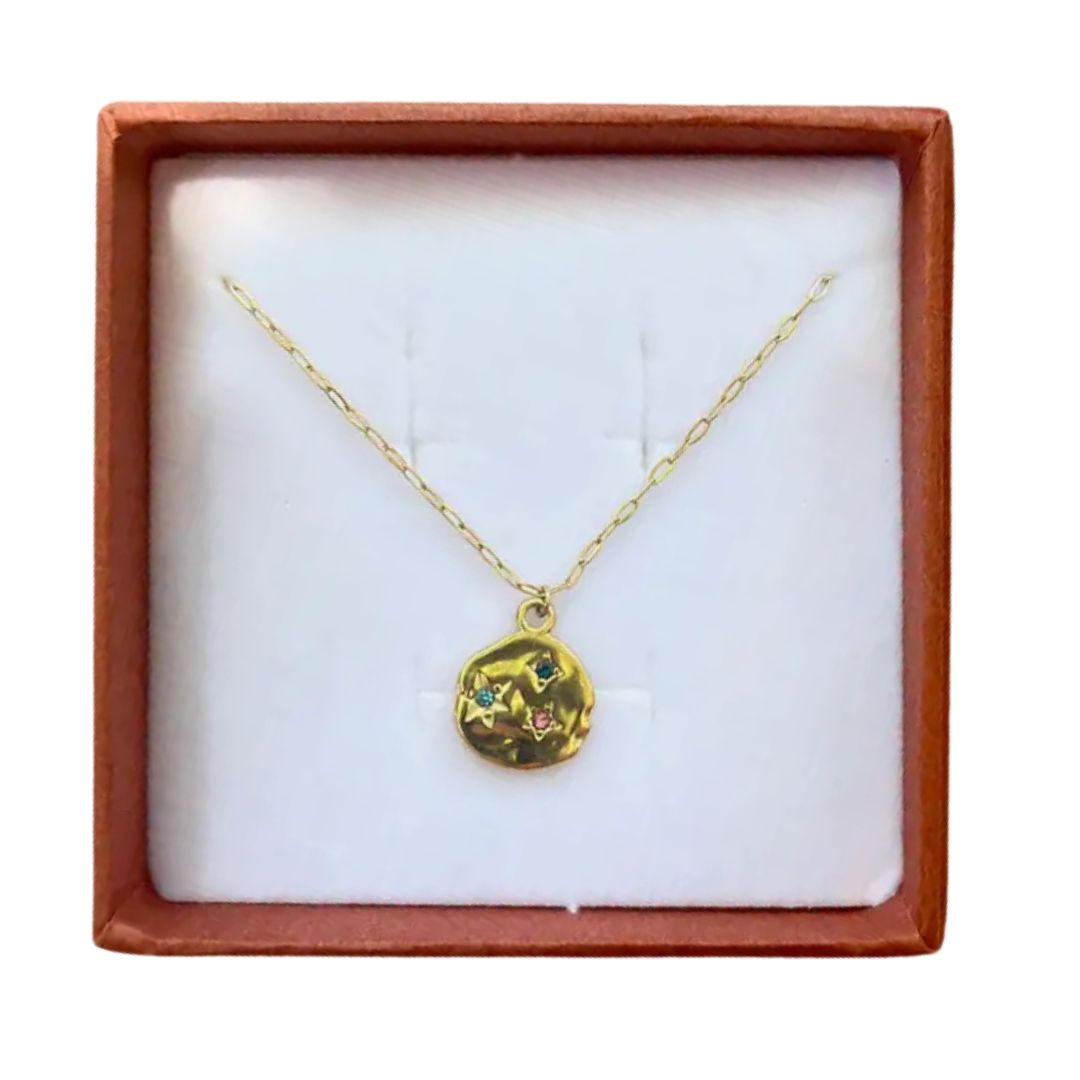 18K Gold Multi-colour Irregular Pendant Necklace