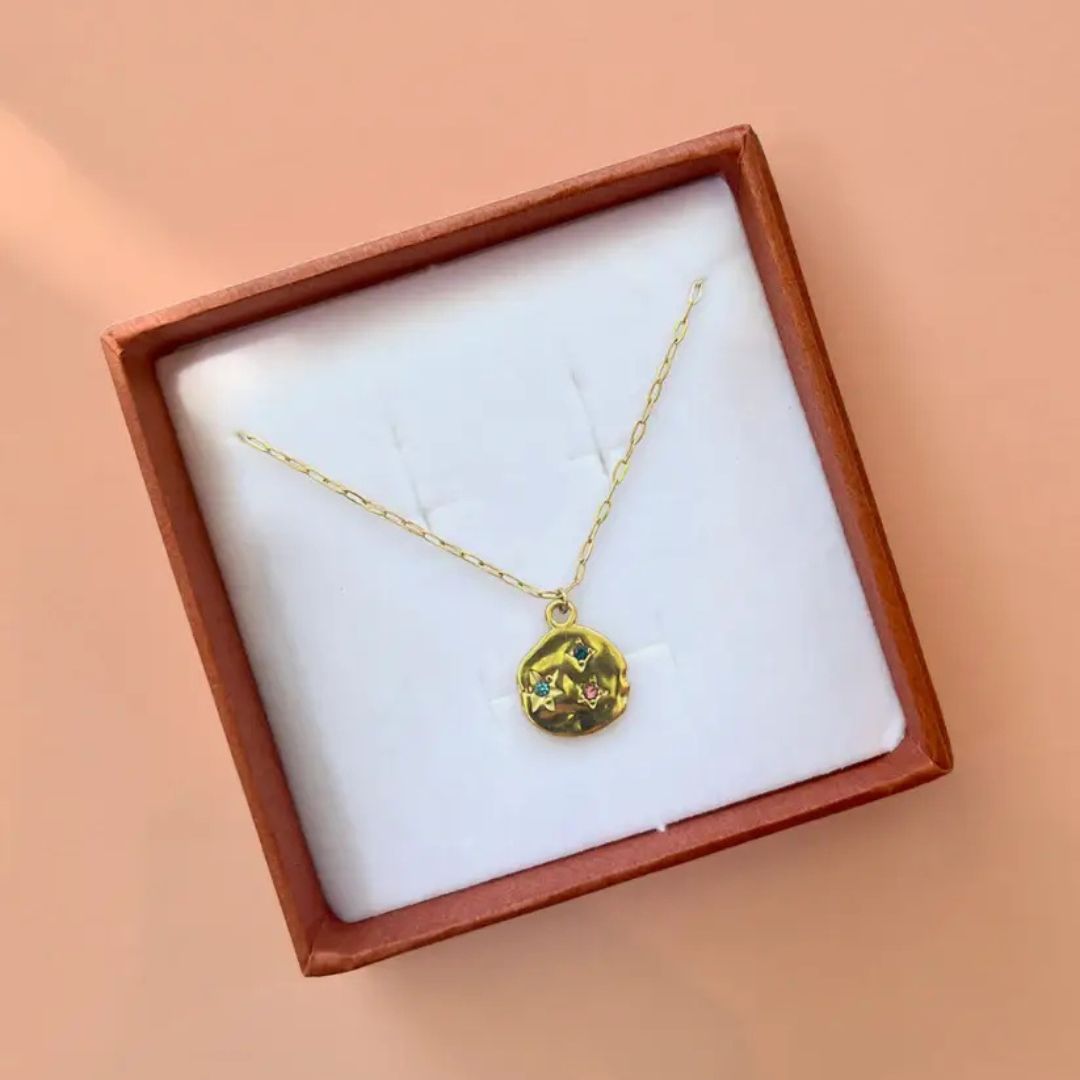 18K Gold Multi-colour Irregular Pendant Necklace