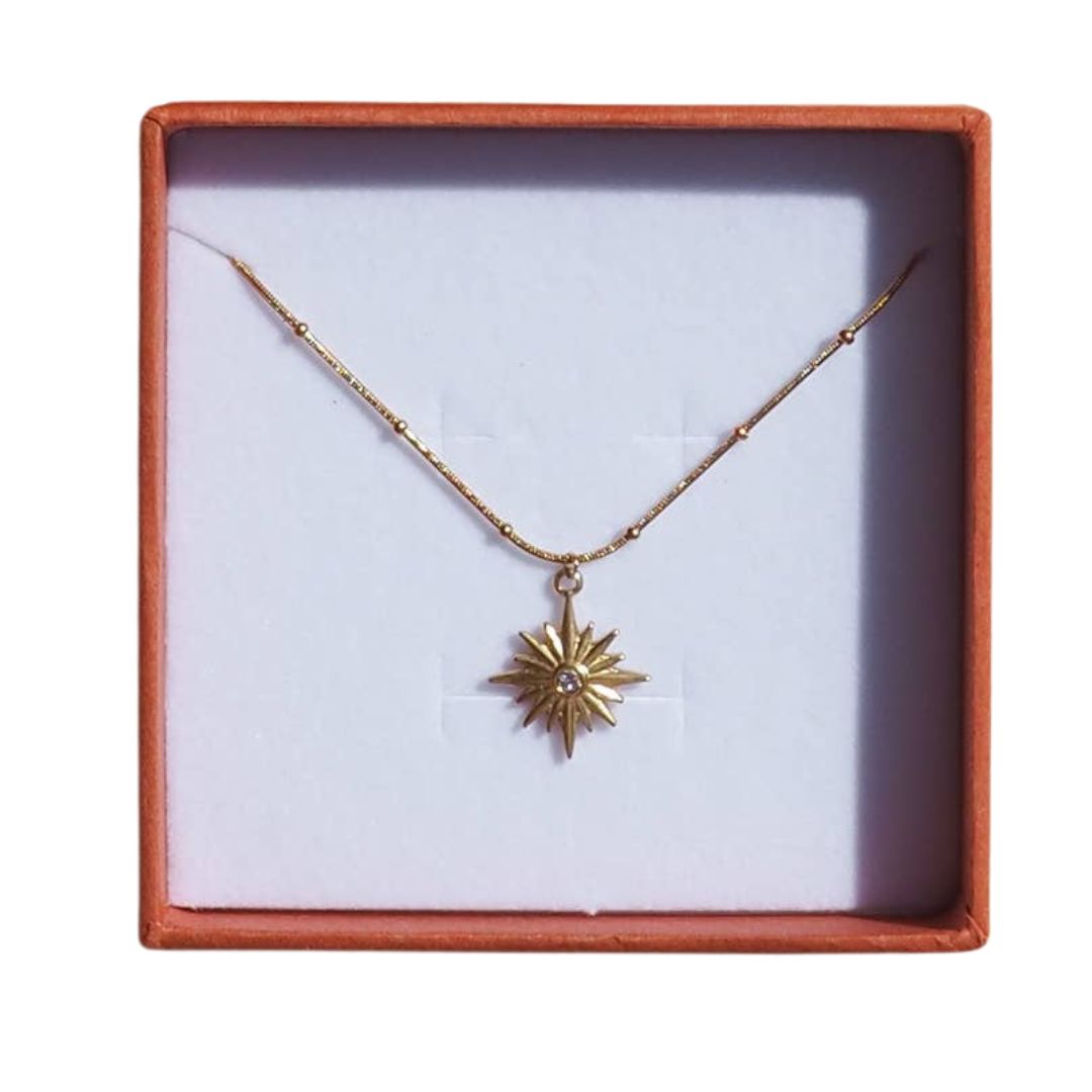 18K Gold Star Zirconia Satellite Necklace