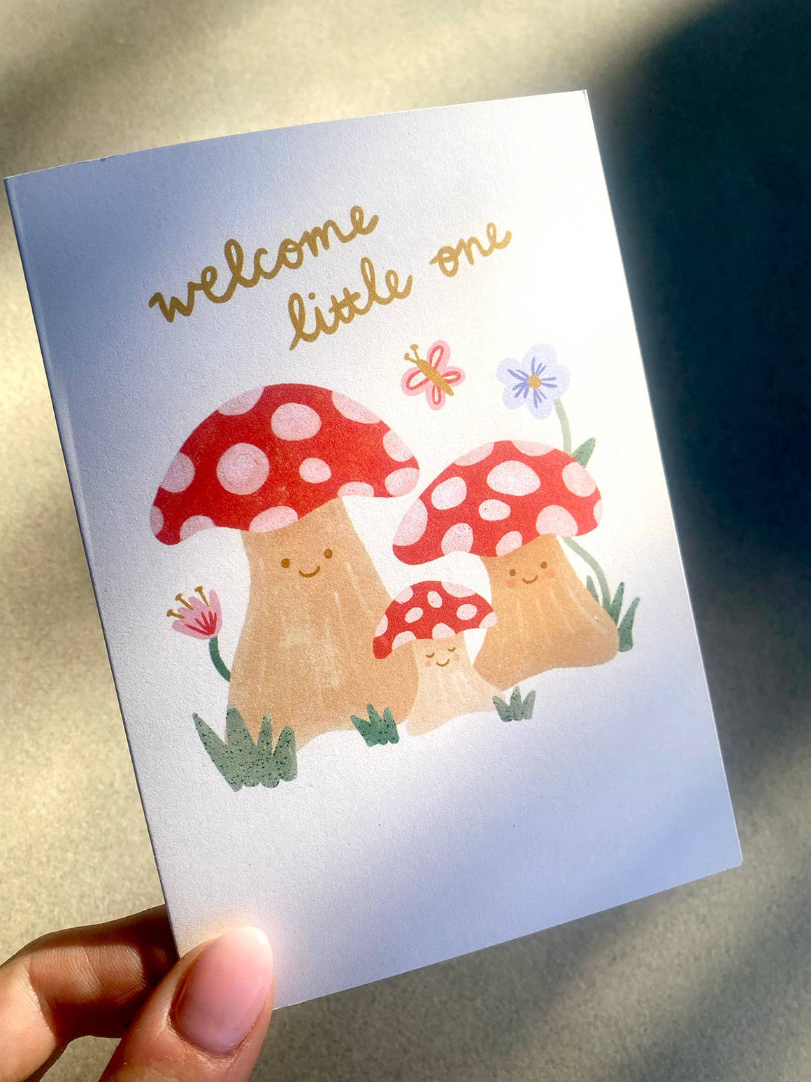 "Welcome Little One" Mushrooms - New Baby Greeting Card