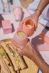 Colour every experience with peach + petal silicone 'fegg' tumblers by Porter Green.