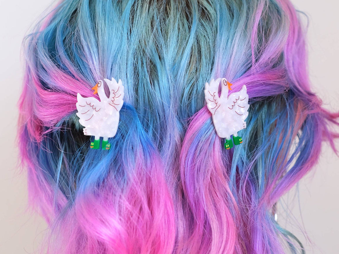 Silly Goose in Boots Hair Slide Clips