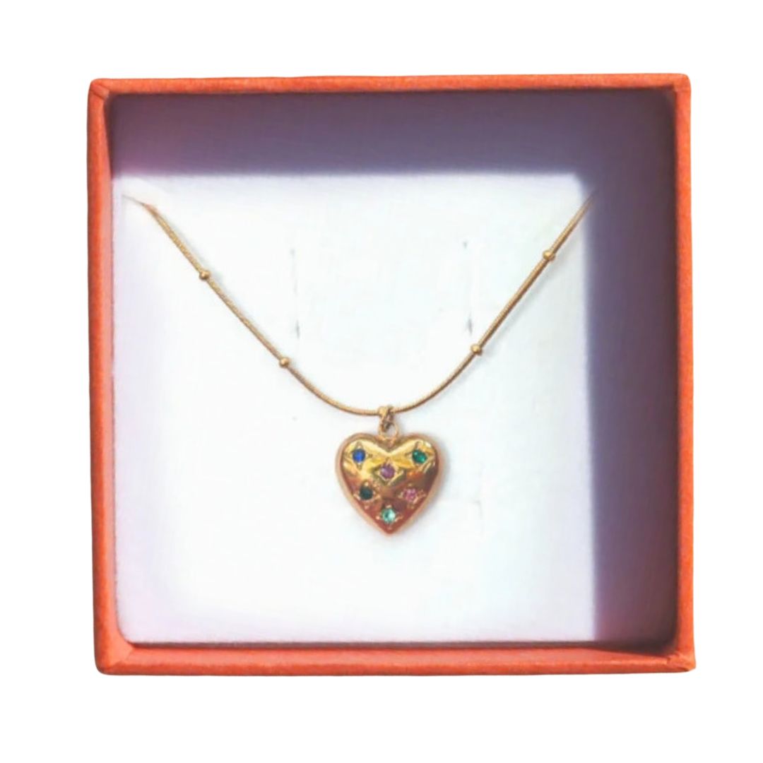 18K Gold Multi-colour Heart 'LOVE' Hoop Necklace