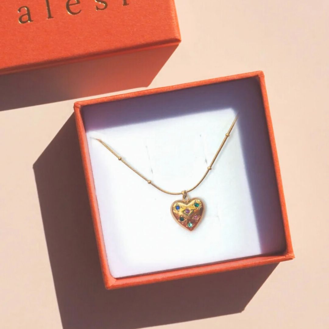 18K Gold Multi-colour Heart 'LOVE' Hoop Necklace