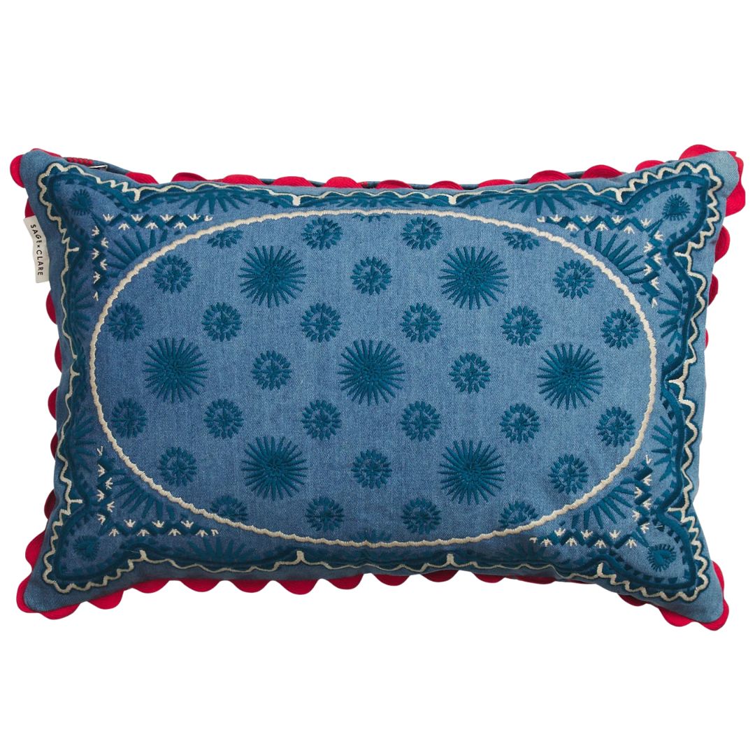 Anneliese Reversible Denim Cushion - Poppy