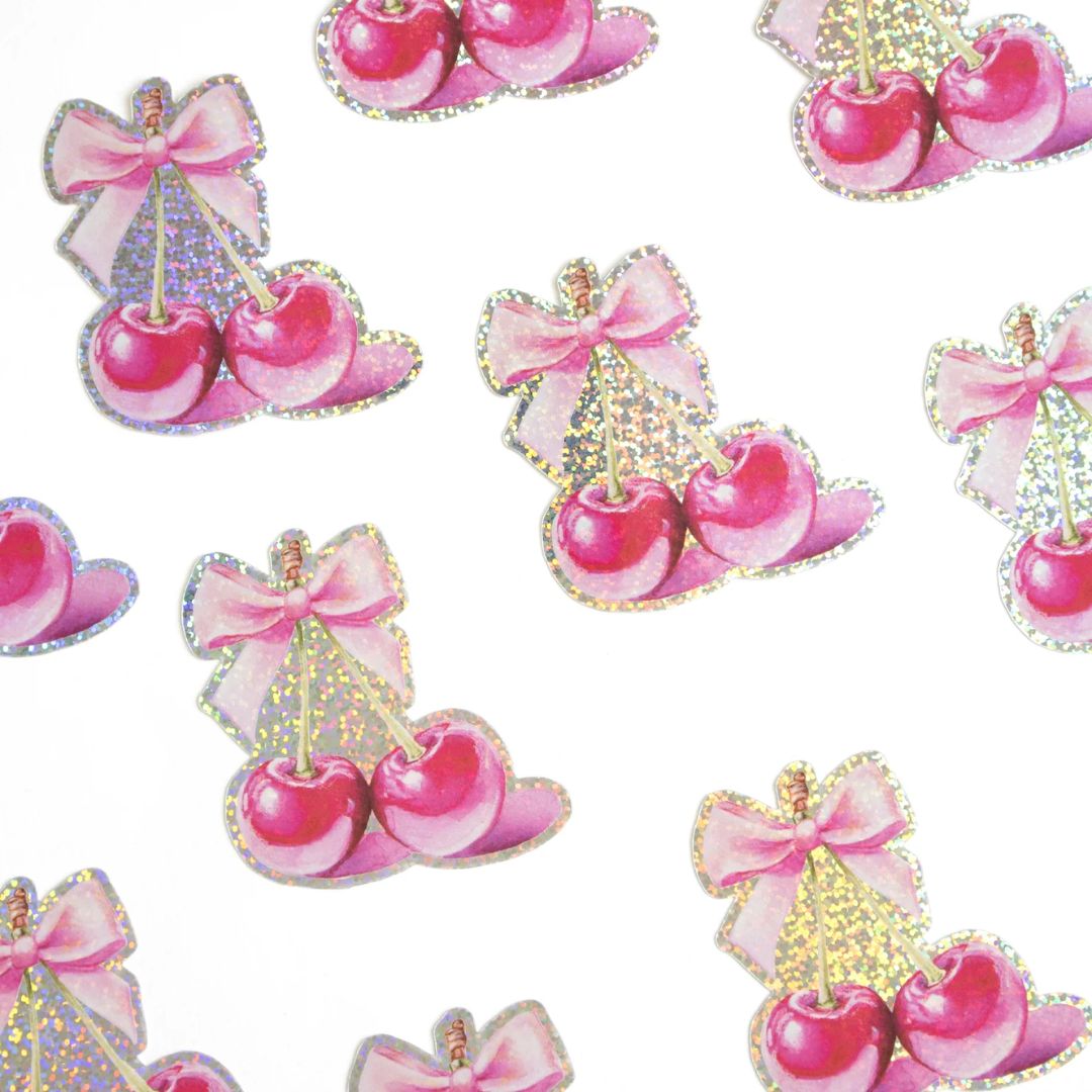 Bow & Cherries  Glitter Sticker