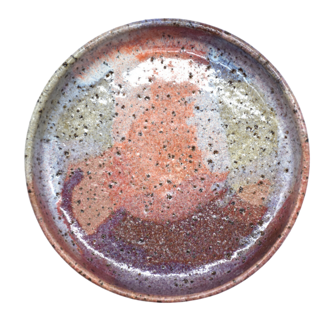 Perfect for that yummy piece of cake or even dips!  Handmade by Tina on the pottery wheel.  Featuring pink/purple/orange glazes