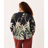 Still life featuring flannel flowers on a navy background is a bold print to liven up your everyday look.