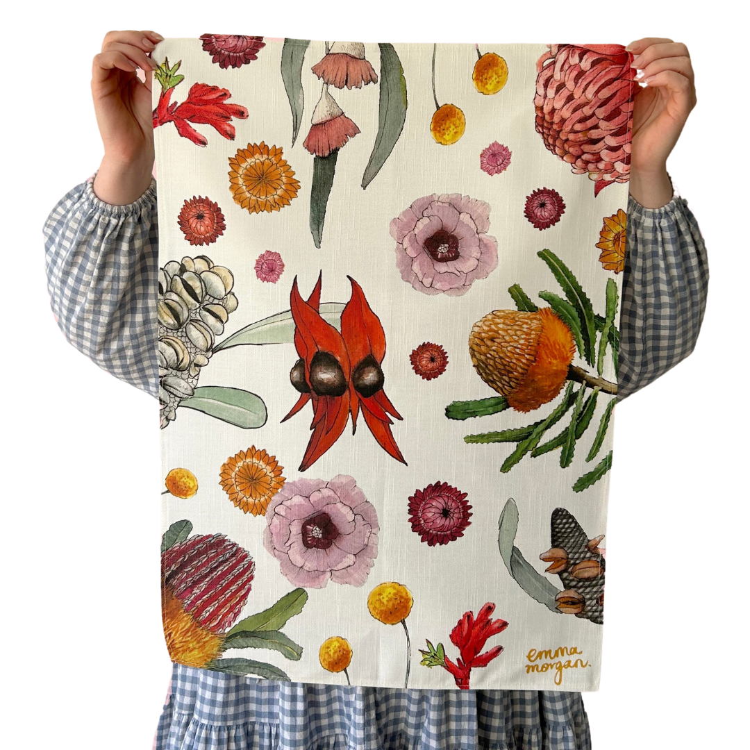 Beautiful Australian "desert flower" tea towel will look fabulous in any home, by Emma Morgan