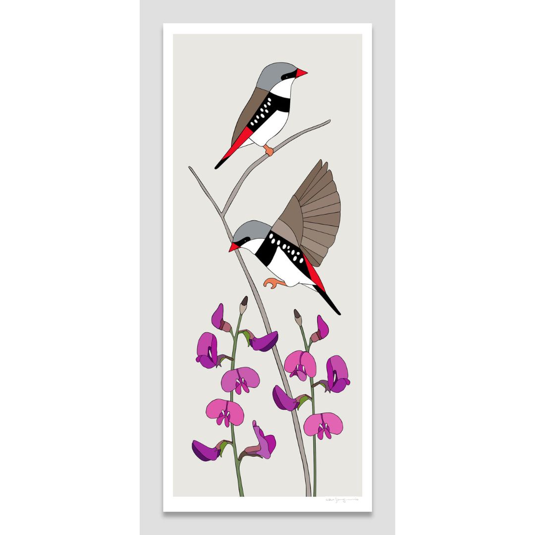Diamond Firetails and Small Purple Pea