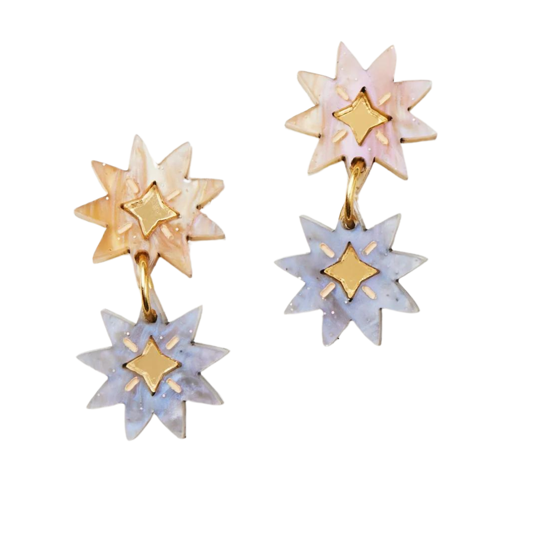 Double star earrings in grey/gold by  Matha Jean