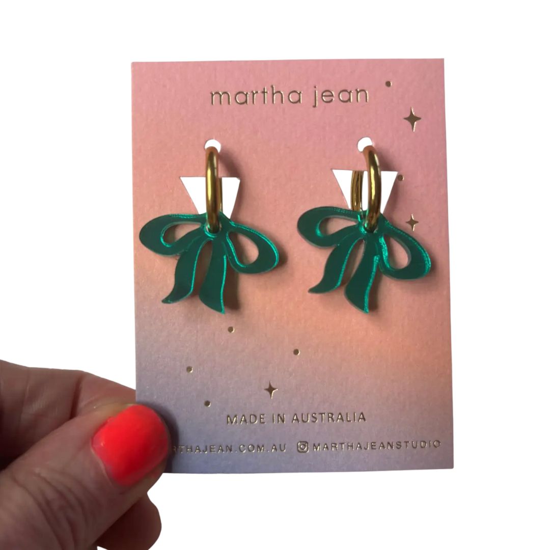 Floppy Bow Earrings - green