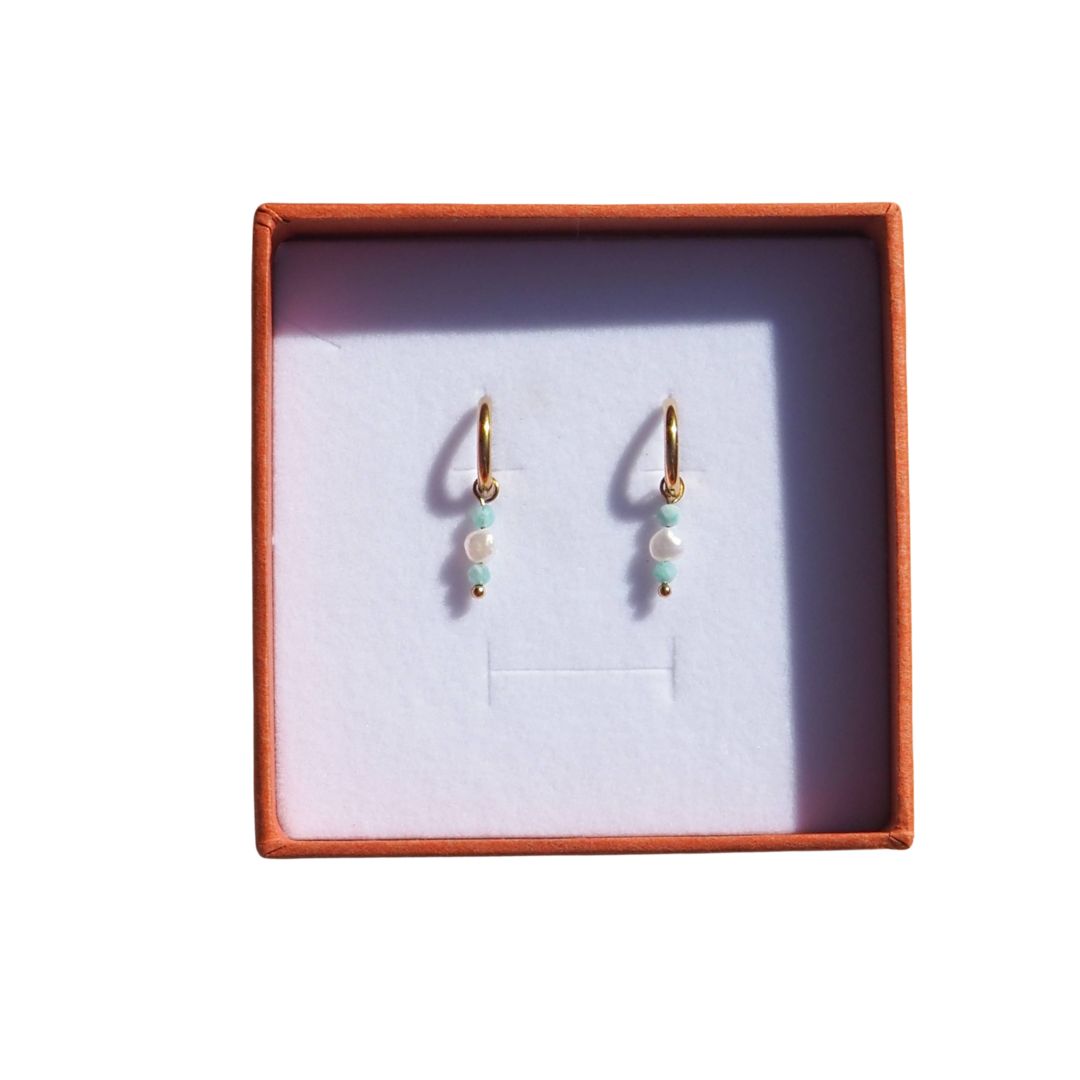 Freshwater Pearl & Gemstone Stack Hoops: Amazonite