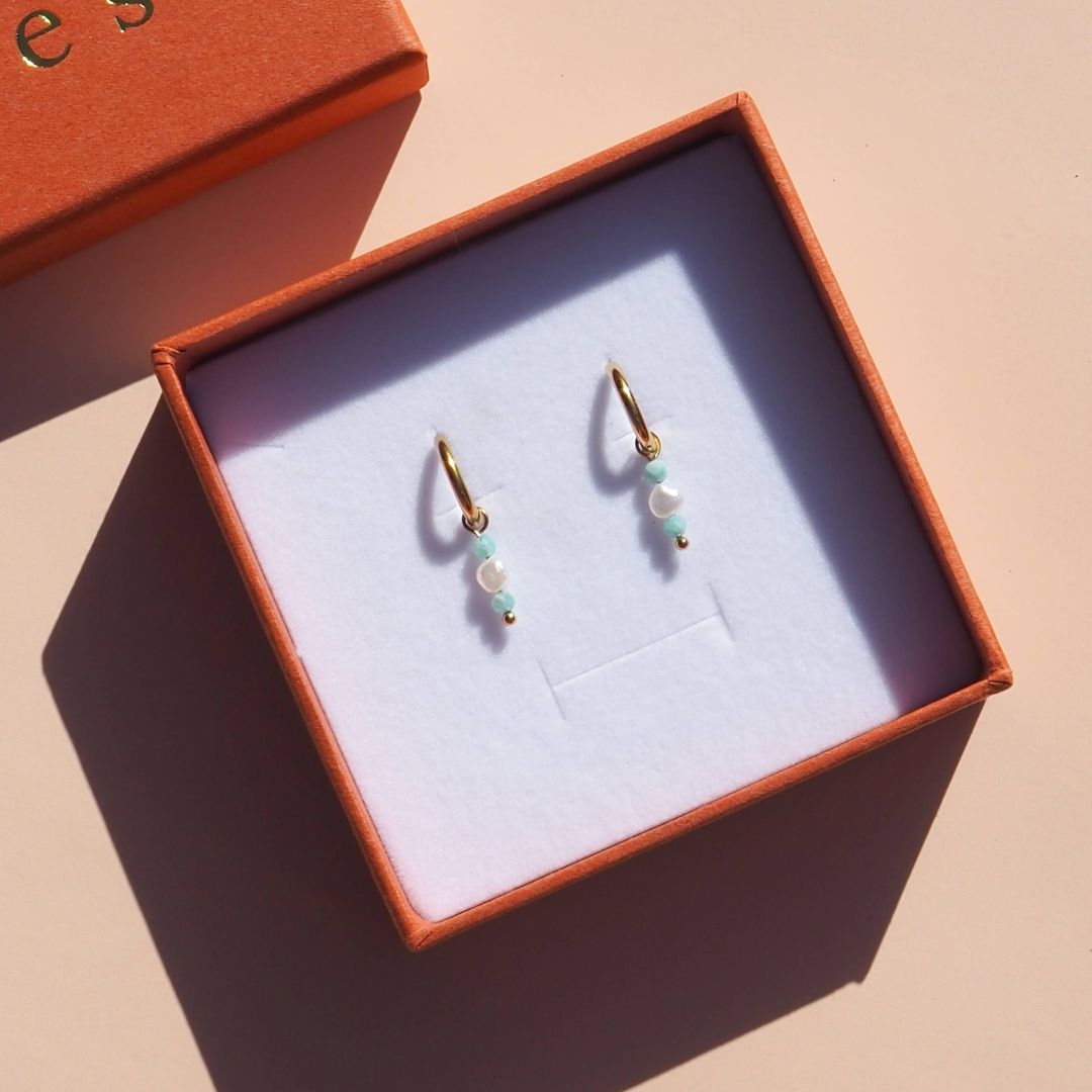 Freshwater Pearl & Gemstone Stack Hoops: Amazonite