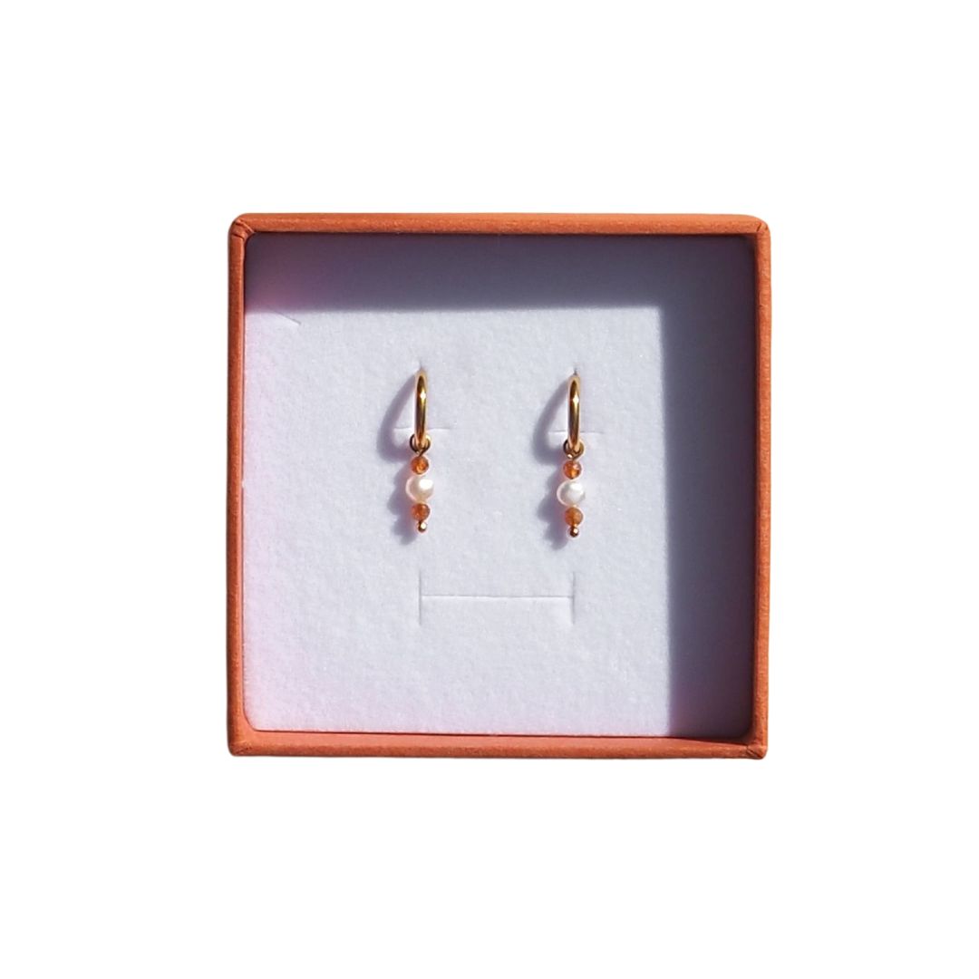 Freshwater Pearl & Gemstone Stack Hoops: Garnet