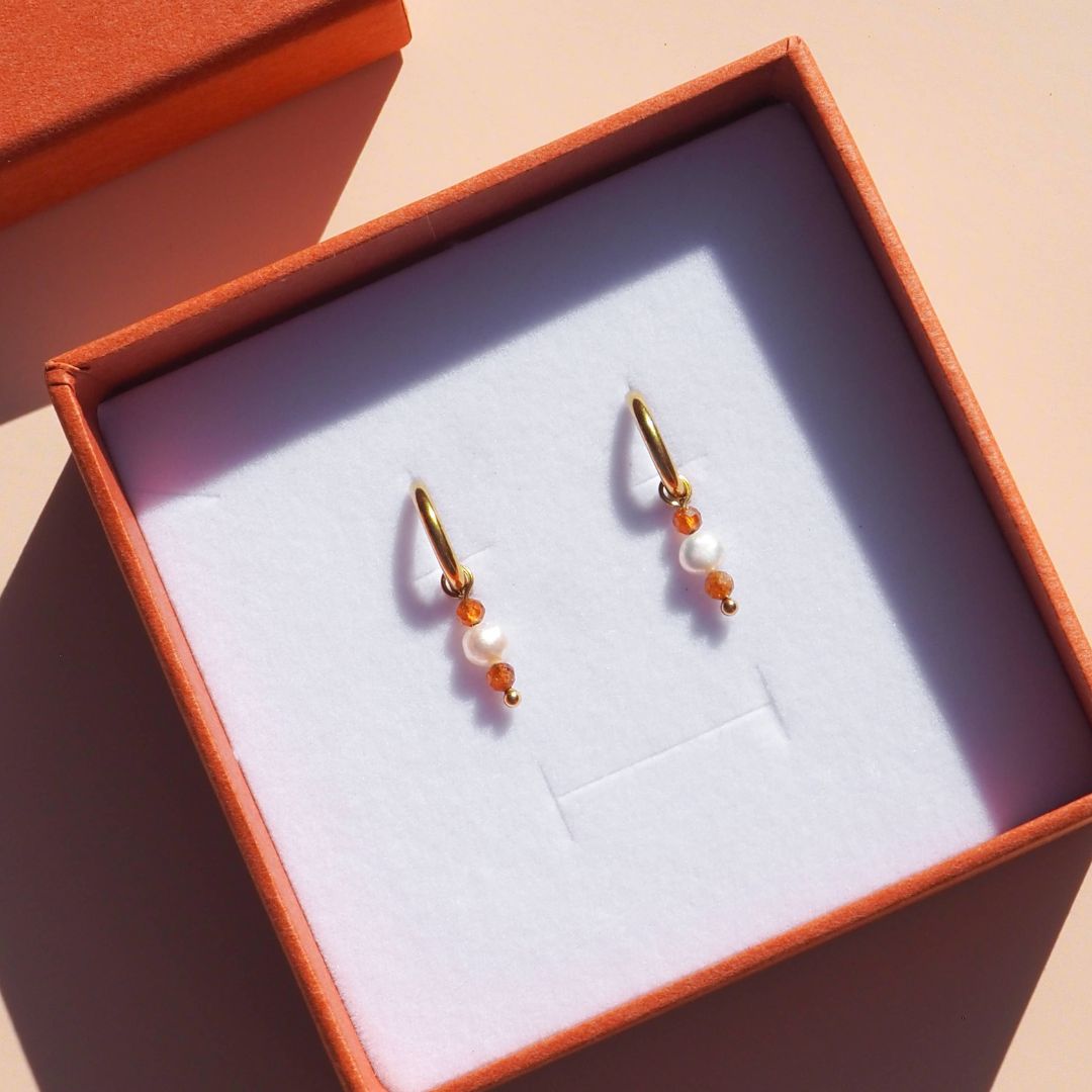 Freshwater Pearl & Gemstone Stack Hoops: Garnet