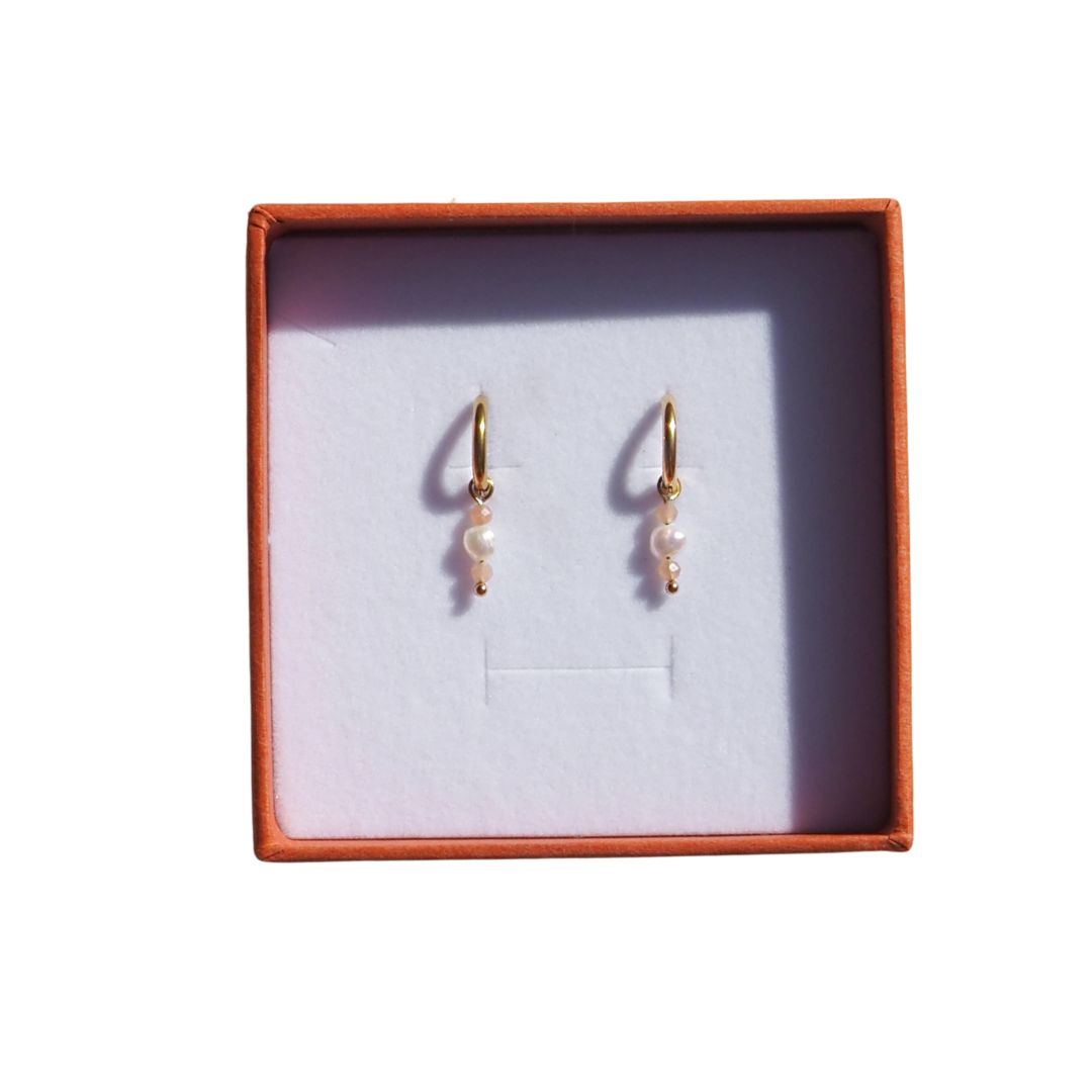 Freshwater Pearl & Gemstone Stack Hoops: Rose Quartz