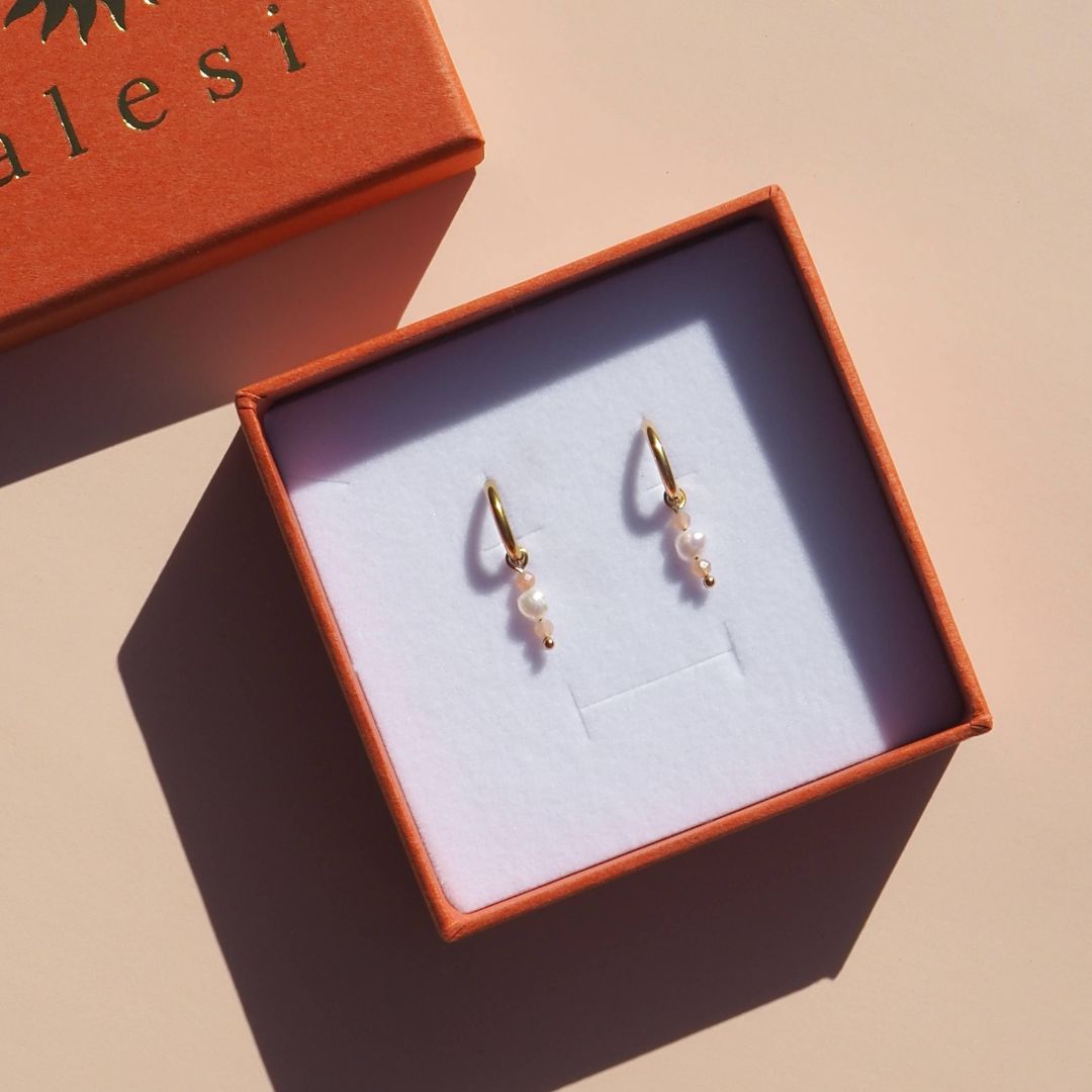 Freshwater Pearl & Gemstone Stack Hoops: Rose Quartz