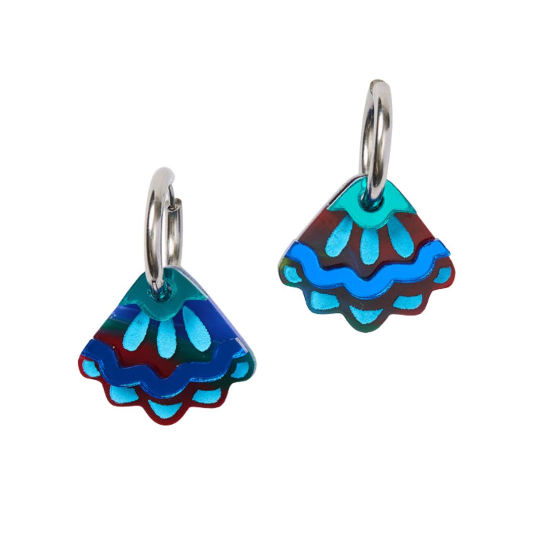 Frill Pod Earrings - Blue Watercolour