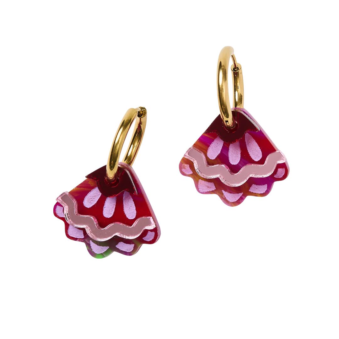 Frill Pod Earrings - Magenta Watercolour