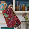 Dark eggplant background with wispy garden print is perfect offset with Leopard print contrasting trim.
