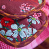 Dark eggplant background with wispy garden print is perfect offset with Leopard print contrasting trim.