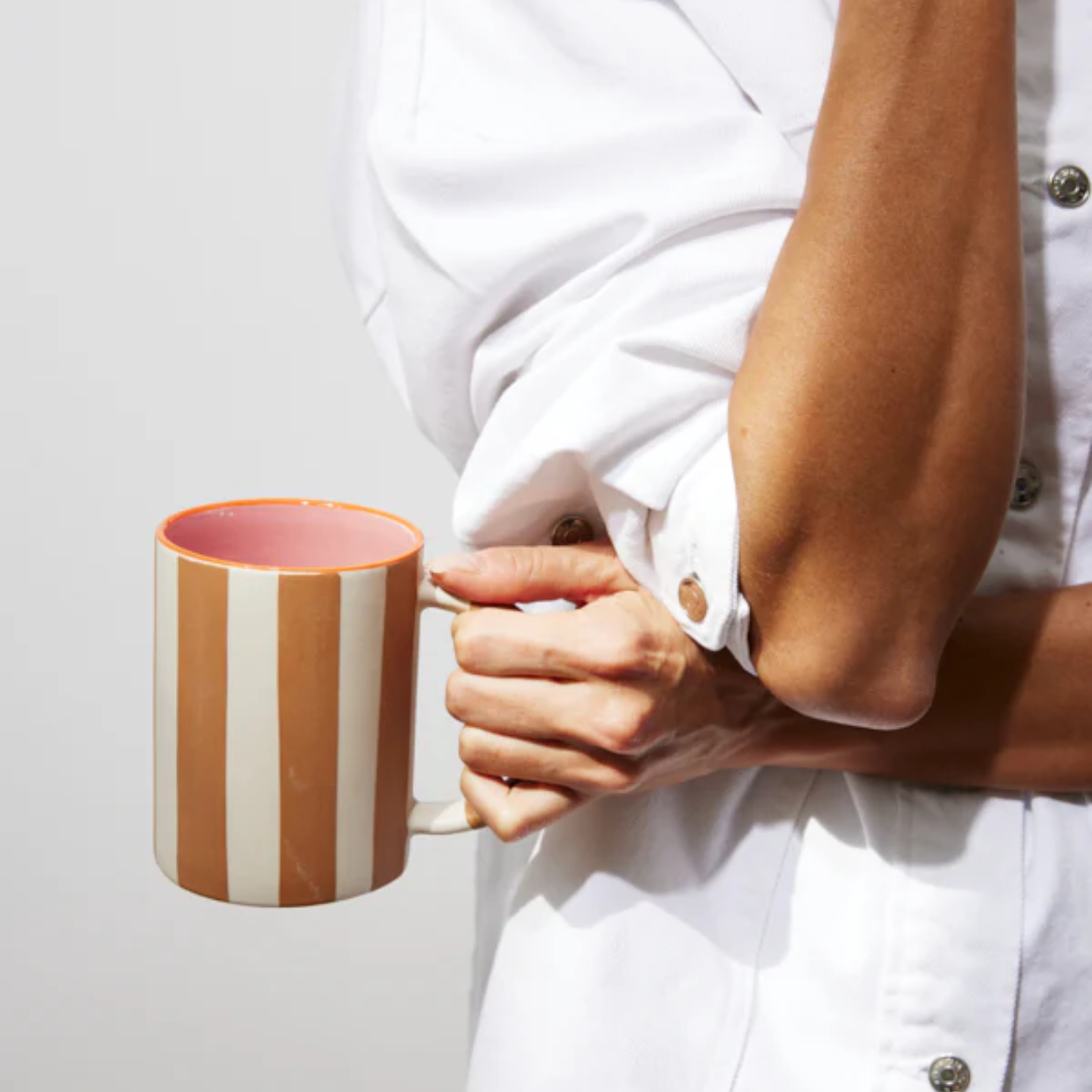 Happy Stripe Tan Mug