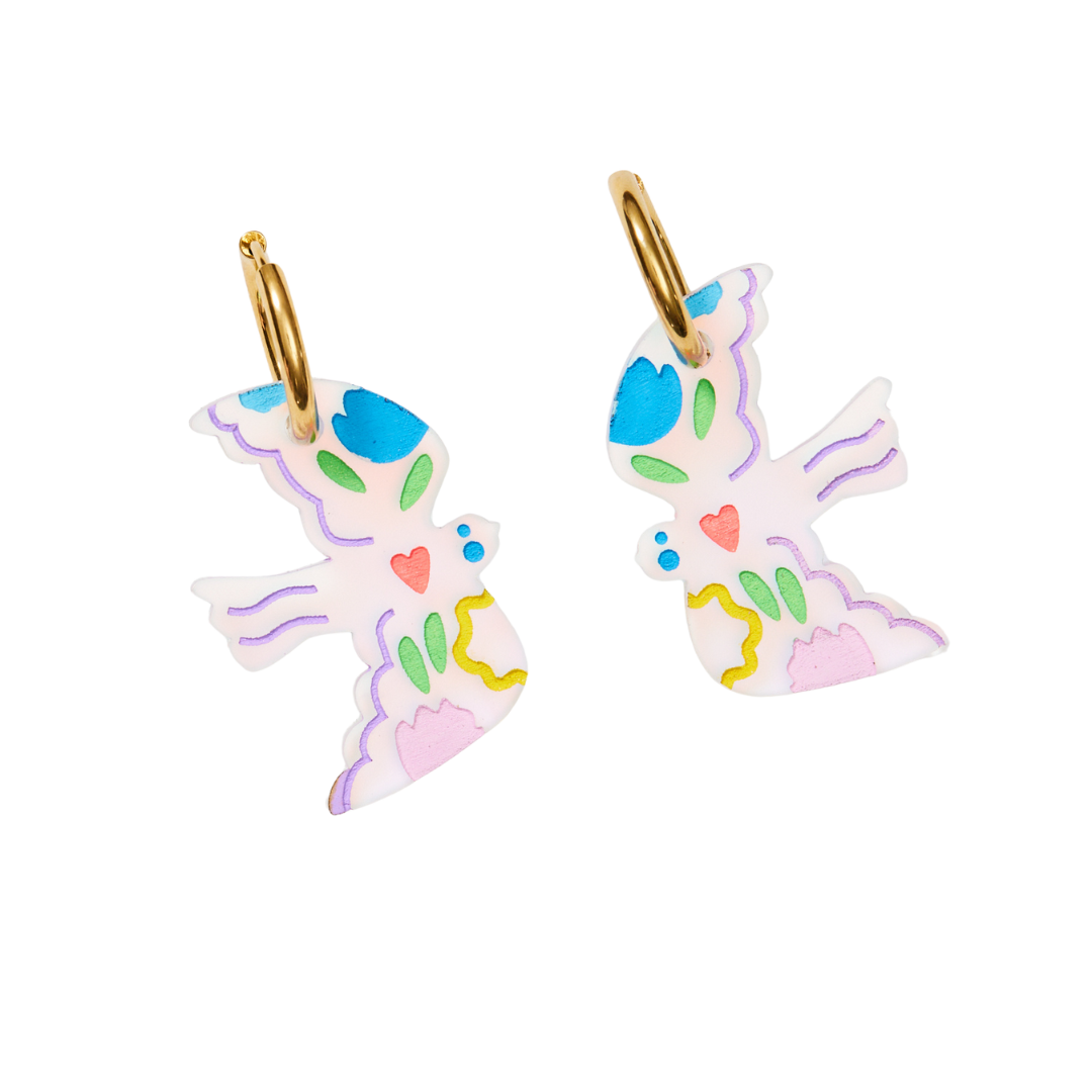 Large Bird Earrings-Iridescent By Martha Jean