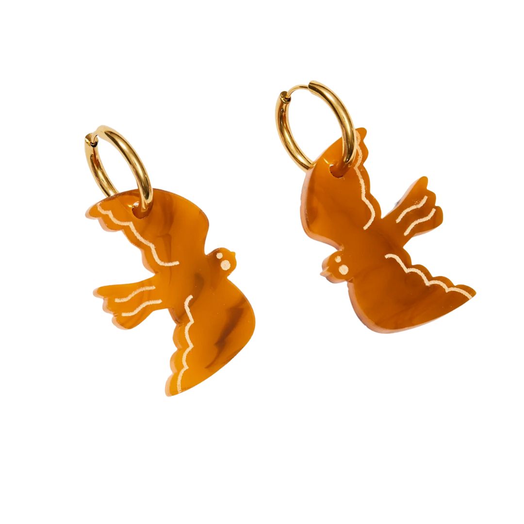 Large Bird Earrings - Tan