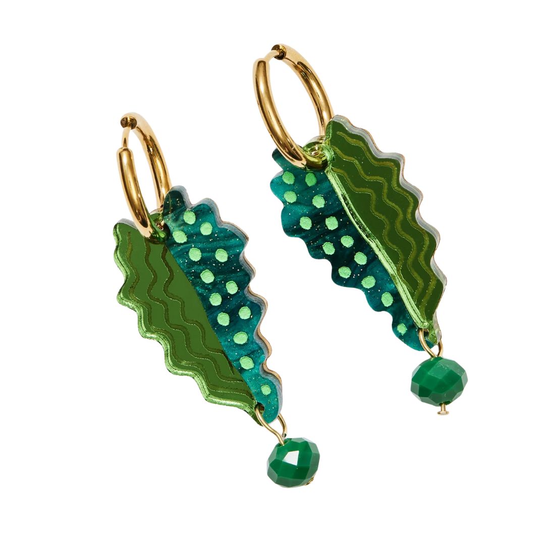 Leaf + Bead Earrings - Fern / Navy