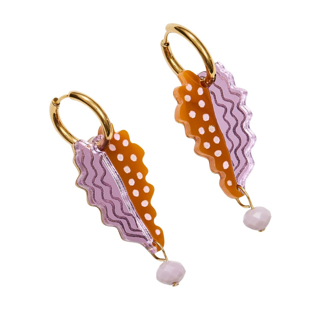 Leaf + Bead Earrings - Tan / Lilac