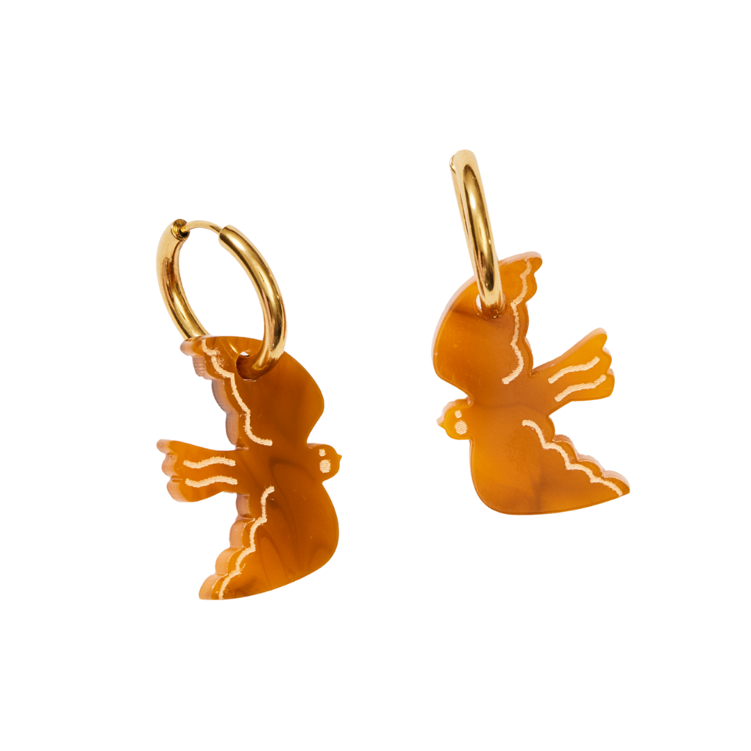 Mini Bird Earrings-Tan by Martha Jean