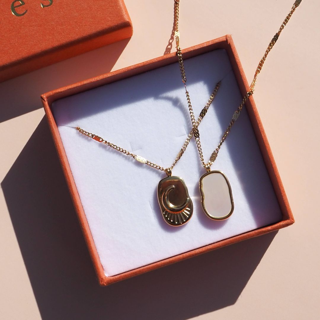 Mother of Pearl Crescent Moon Necklace 18K Gold