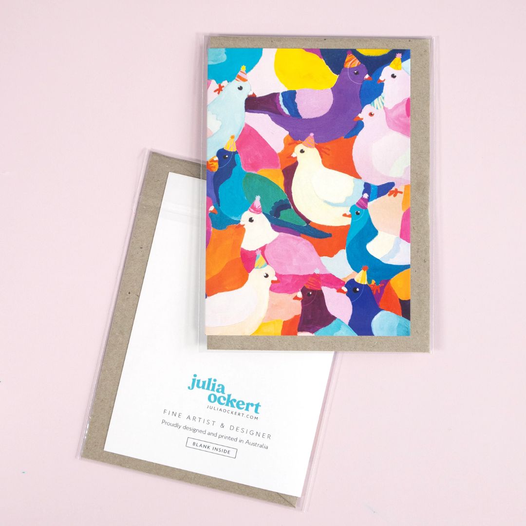 Party Hat Pigeons Greeting Card