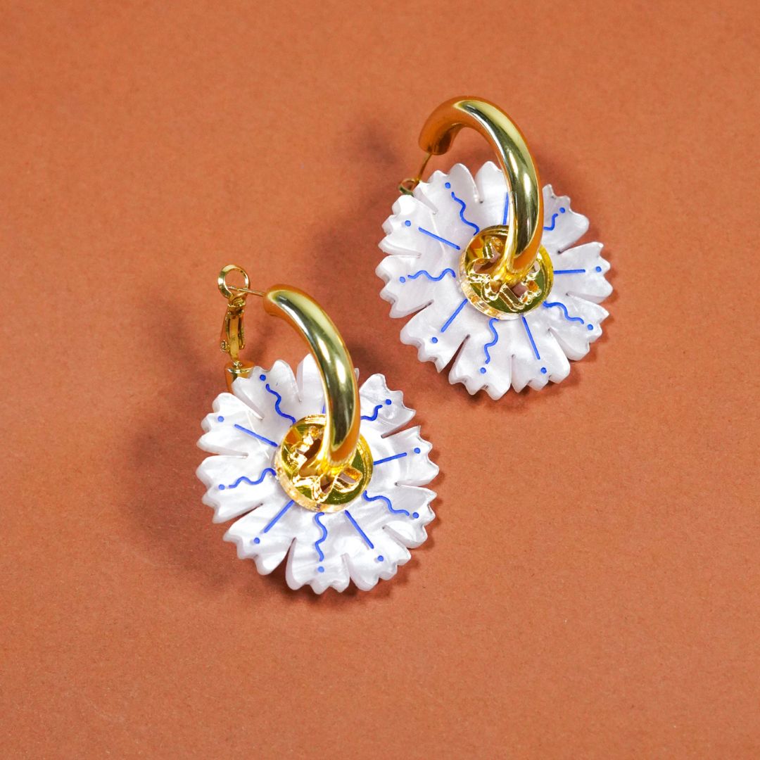 Pink Petal ~ Gold Thick Hoops