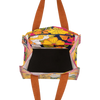 Kollab Market bag - Pretty in pink. A bold and captivating design that showcases vibrant florals in a stunning array of bright pink, orange, and yellow hues against a moody navy backdrop, creating a striking contrast that is both dramatic and chic. This print is sure to make a statement and add a touch of elegance