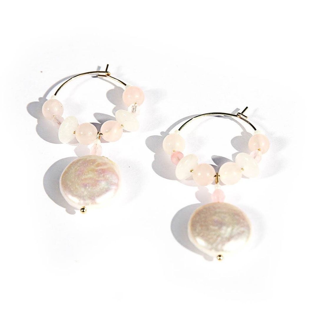 Quartz Pearl Hoops