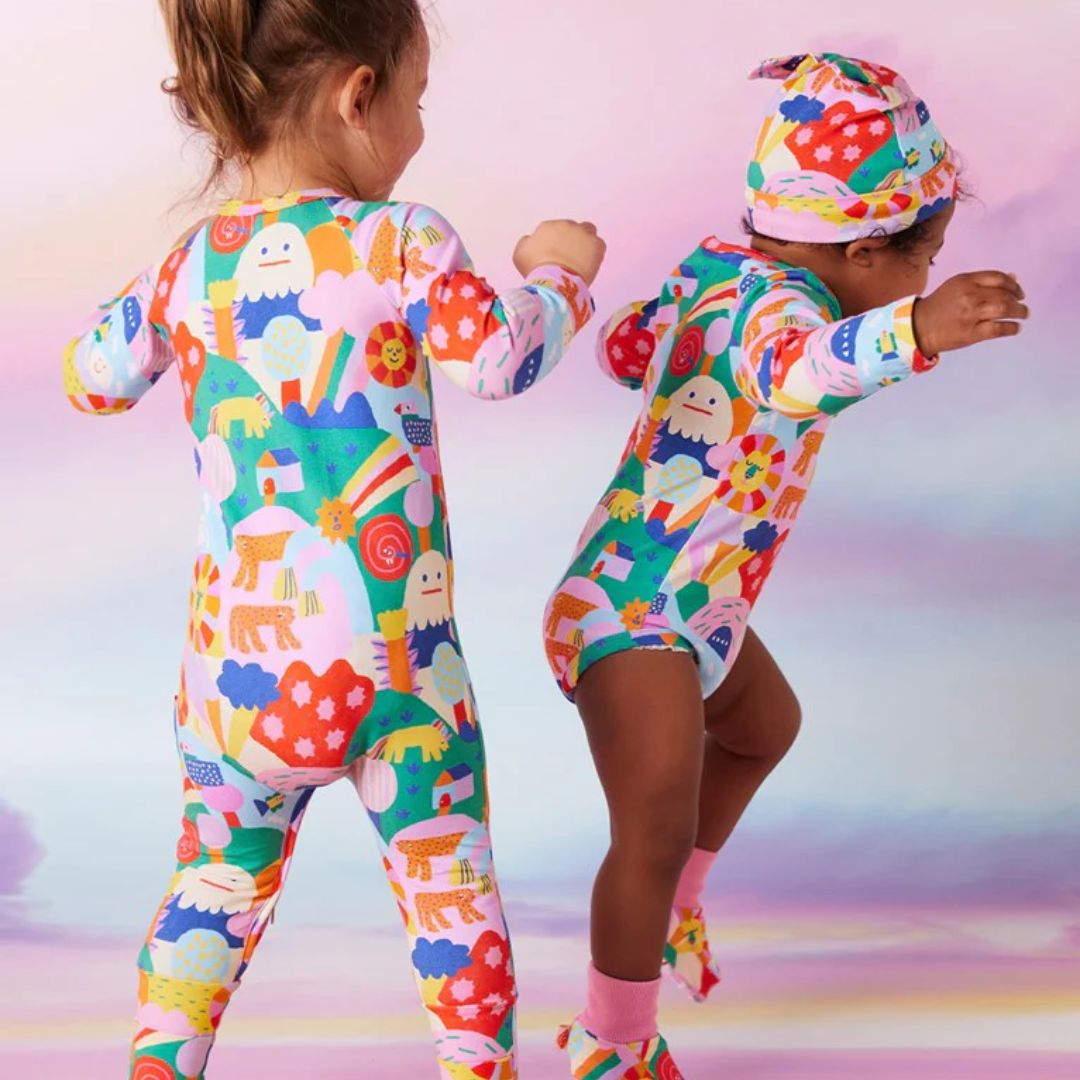 Lunar is cute and practical. Keeping baby snug as a bug without overheating. This print is called Rainbow Valley