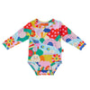 Long sleeve bodysuits are the ultimate layering tool in a babies wardrobe. Match the Rainbow Valley print with plain bottoms or amp up the print with contrasting bright colours.