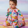 This long sleever romper really shows off the Rainbow Valley print. Turn over feet keep baby warm, the zipper keeps parents sane when changing nappies!