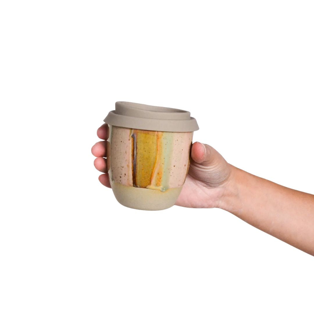 Reusable takeaway cup ~ Earthy Retro Stripe 8oz
